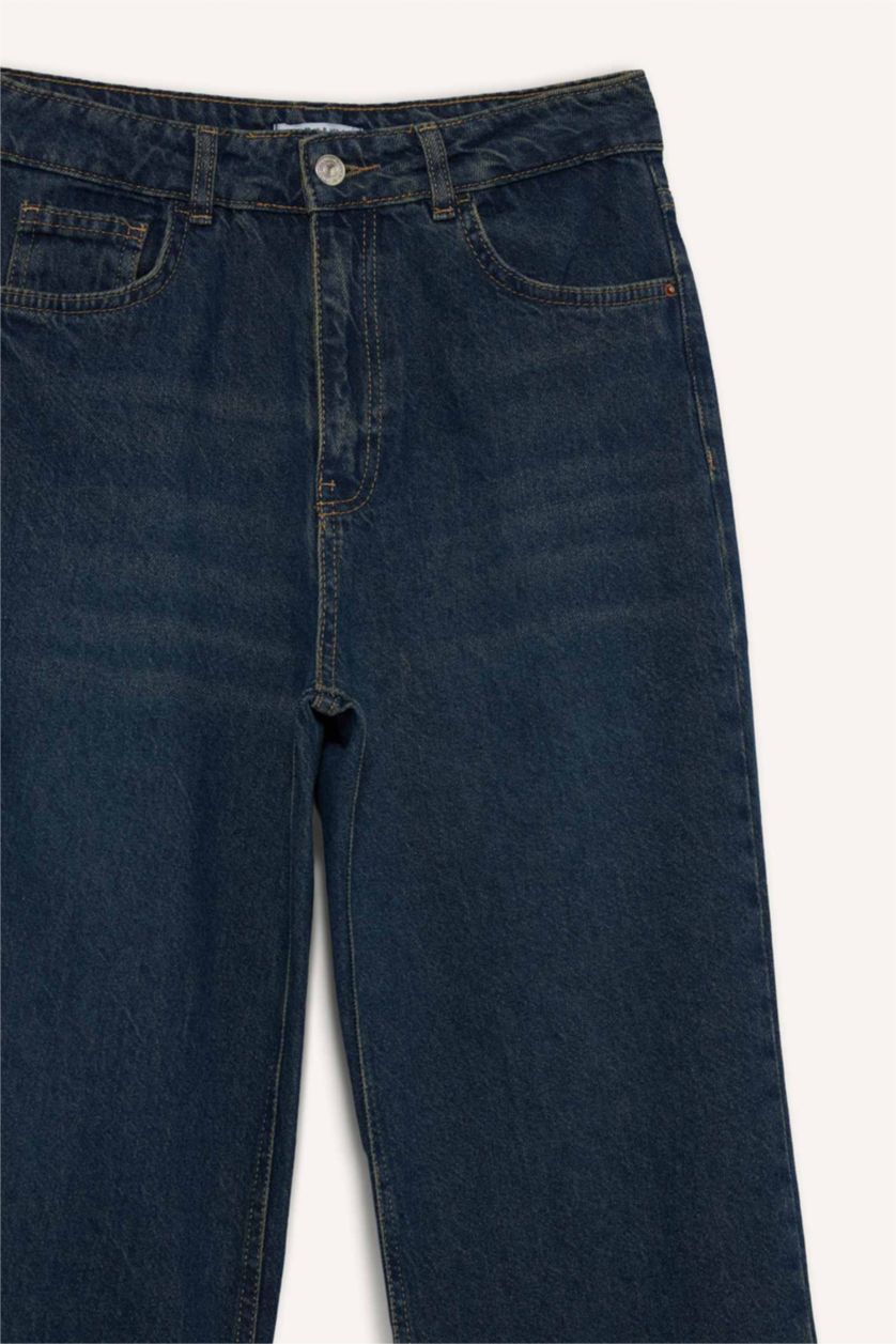 نساء أزرق سروال جينز واسع برجل واسع وخصر عالي