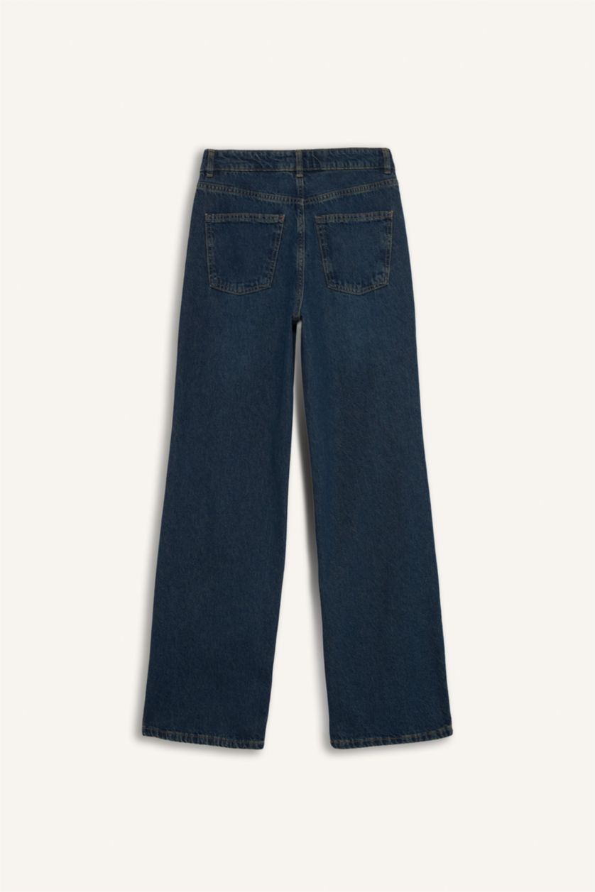 نساء أزرق سروال جينز واسع برجل واسع وخصر عالي