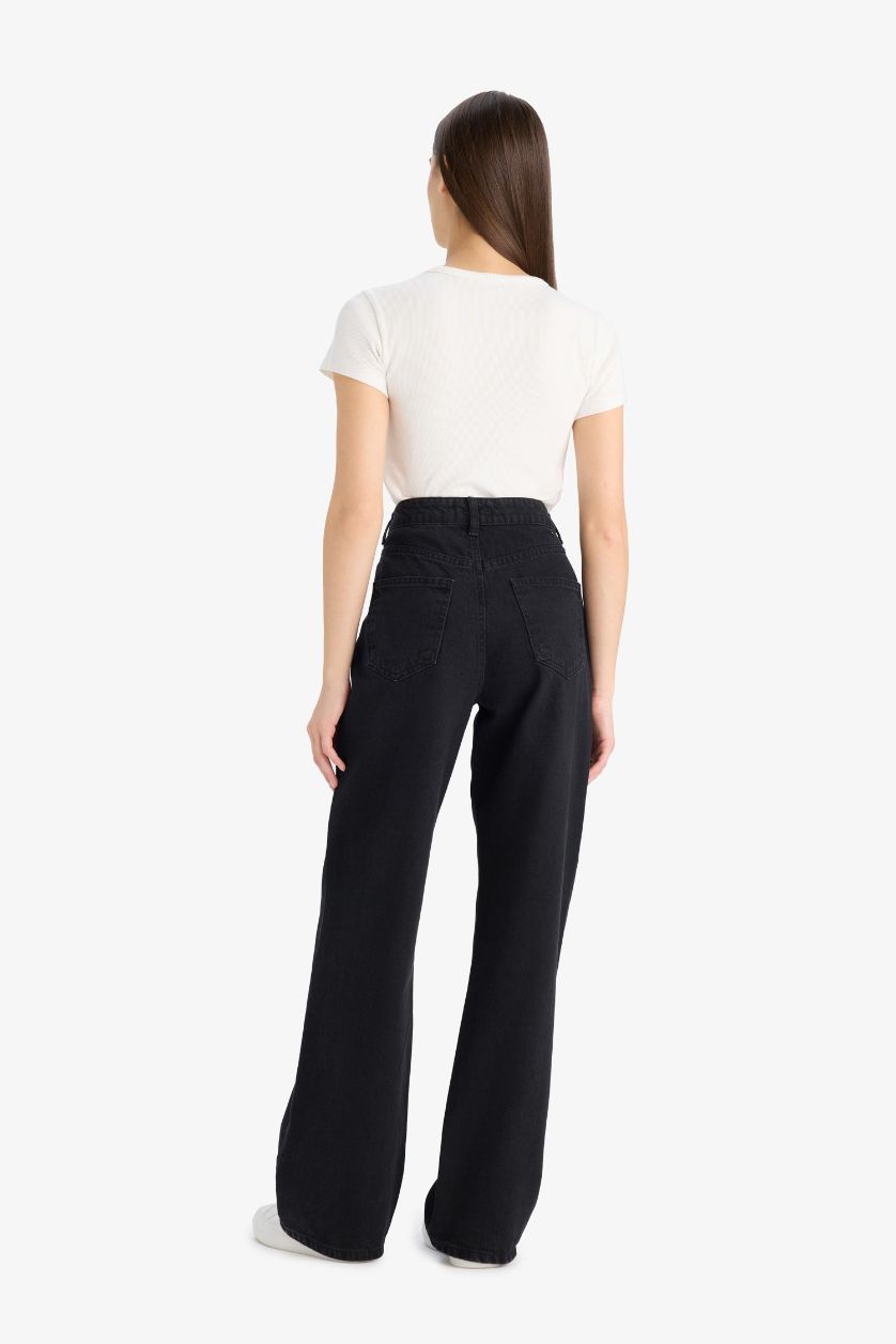 Kadın Siyah 90's Wıde Leg Yüksek Bel Uzun Jean Pantolon