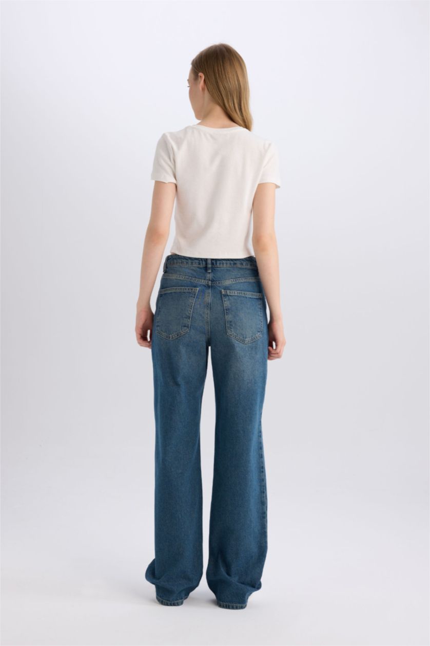 Kadın Mavi Yüksek Bel Straıght Wıde Pantolon