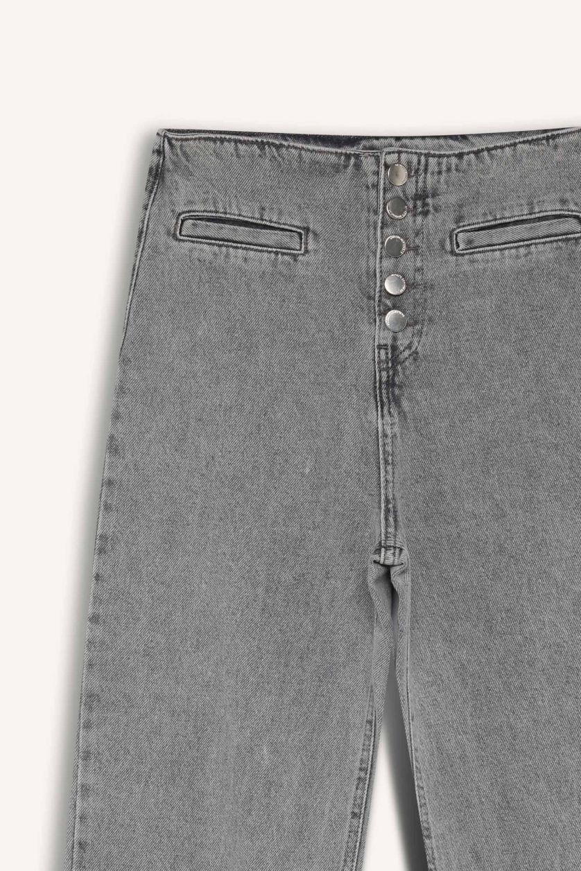 حريمي رمادي بنطلون جينز وايد ليج برجل واسع وخصر عالي