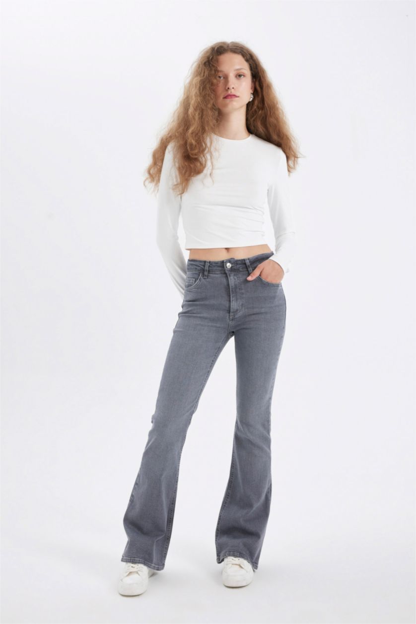 WOMAN Grey Mia Normal Waist Long Washed Jeans