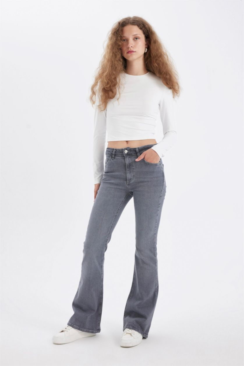 WOMAN Grey Mia Normal Waist Long Washed Jeans