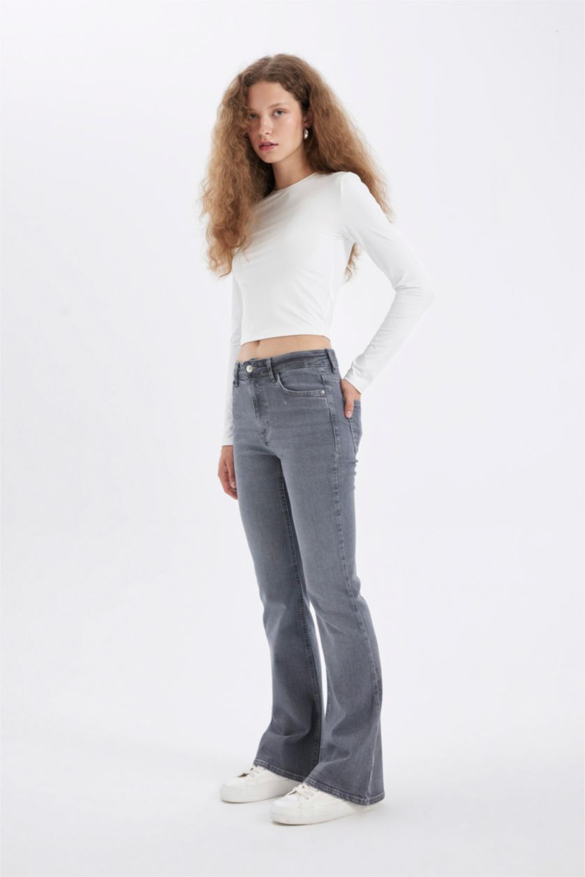 WOMAN Grey Mia Normal Waist Long Washed Jeans