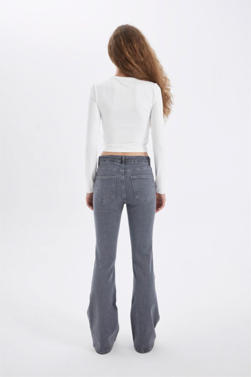 WOMAN Grey Mia Normal Waist Long Washed Jeans