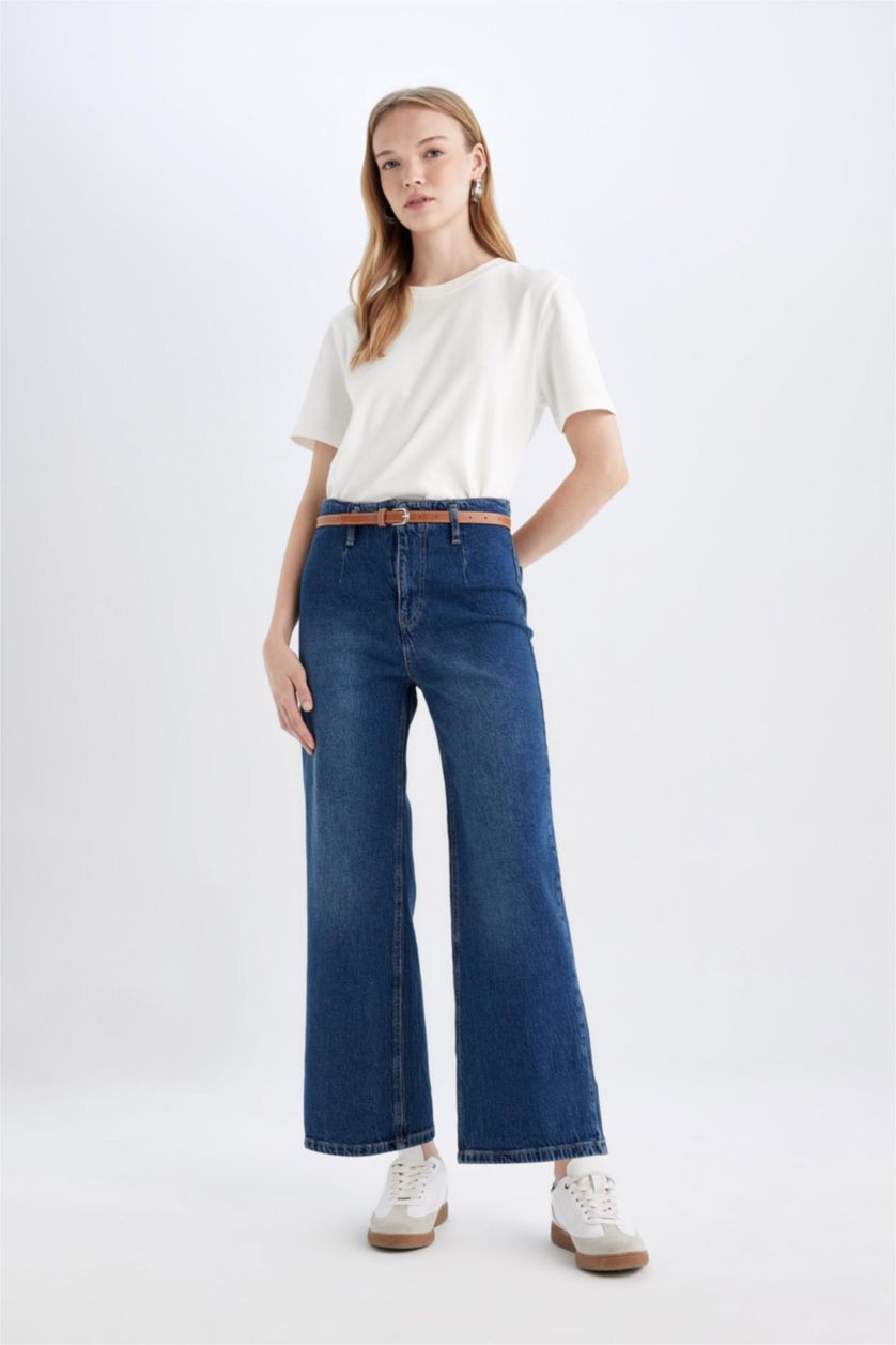 نساء أزرق High Waist Culotte Fit Trousers