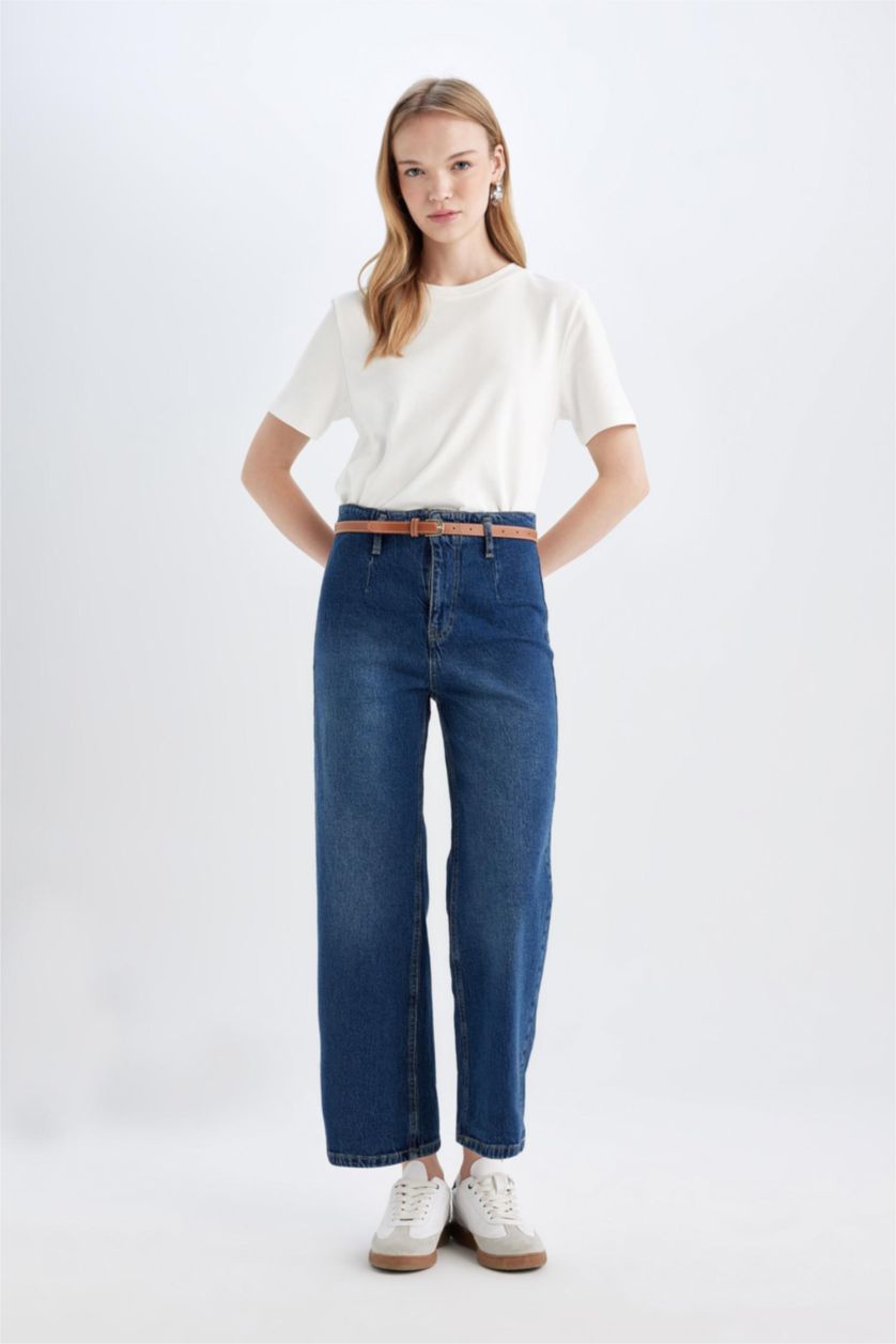 نساء أزرق High Waist Culotte Fit Trousers