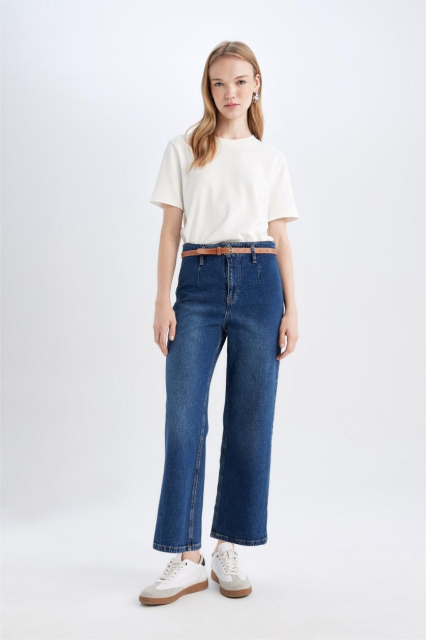نساء أزرق High Waist Culotte Fit Trousers