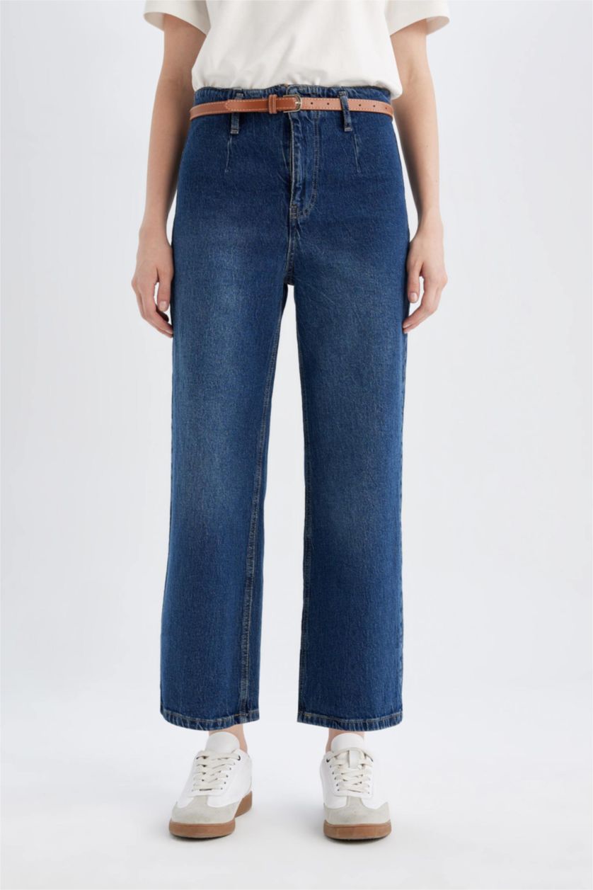 نساء أزرق High Waist Culotte Fit Trousers