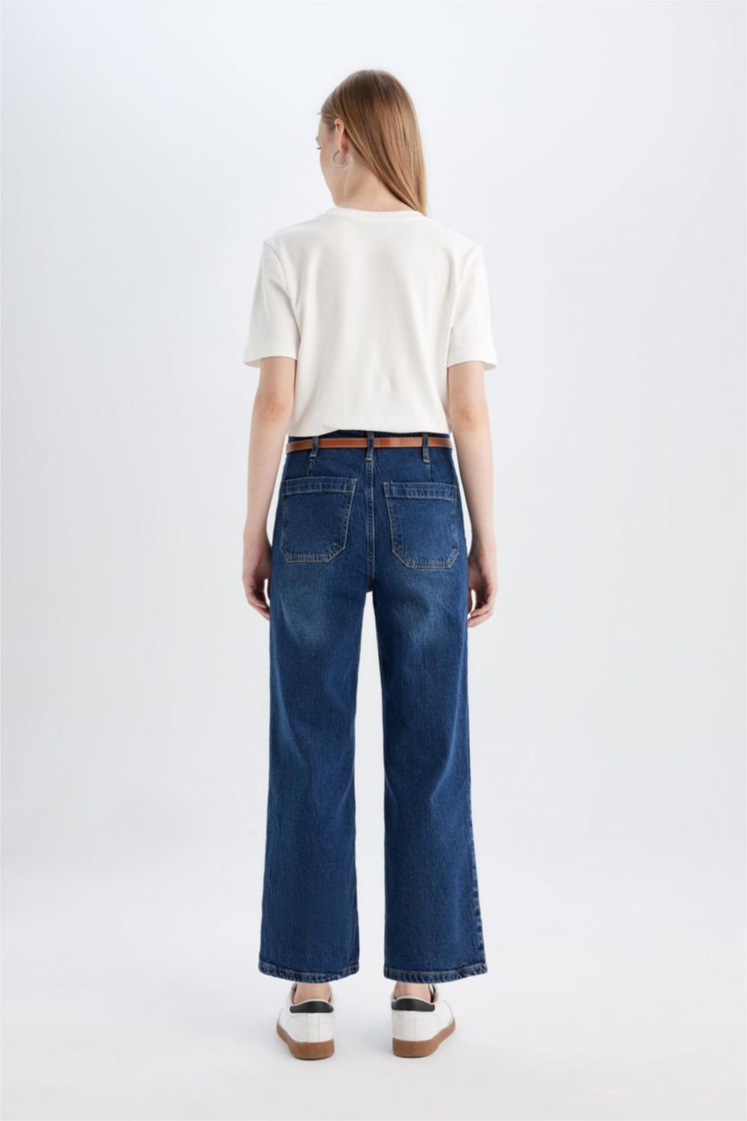 نساء أزرق High Waist Culotte Fit Trousers