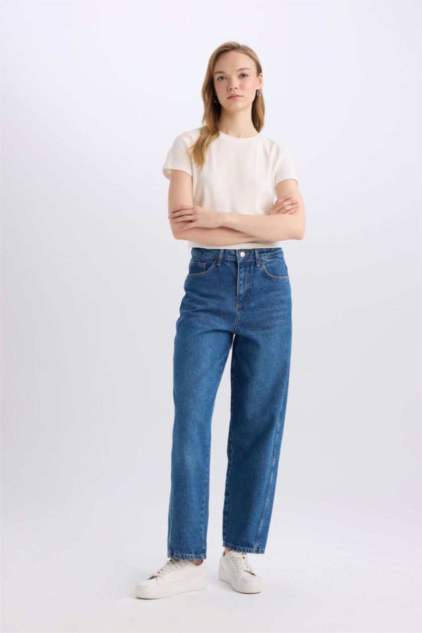 WOMAN Blue Carrot Fit High Waist Ankle Length Washed Jeans