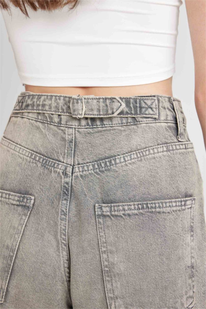 FEMME Gris Pantalon Jean à coupe Baggy