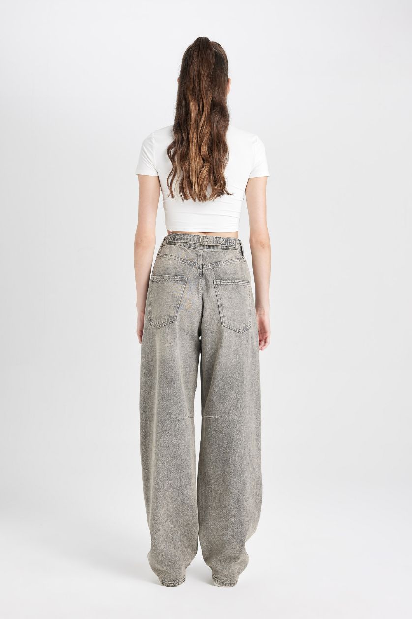 FEMME Gris Pantalon Jean à coupe Baggy