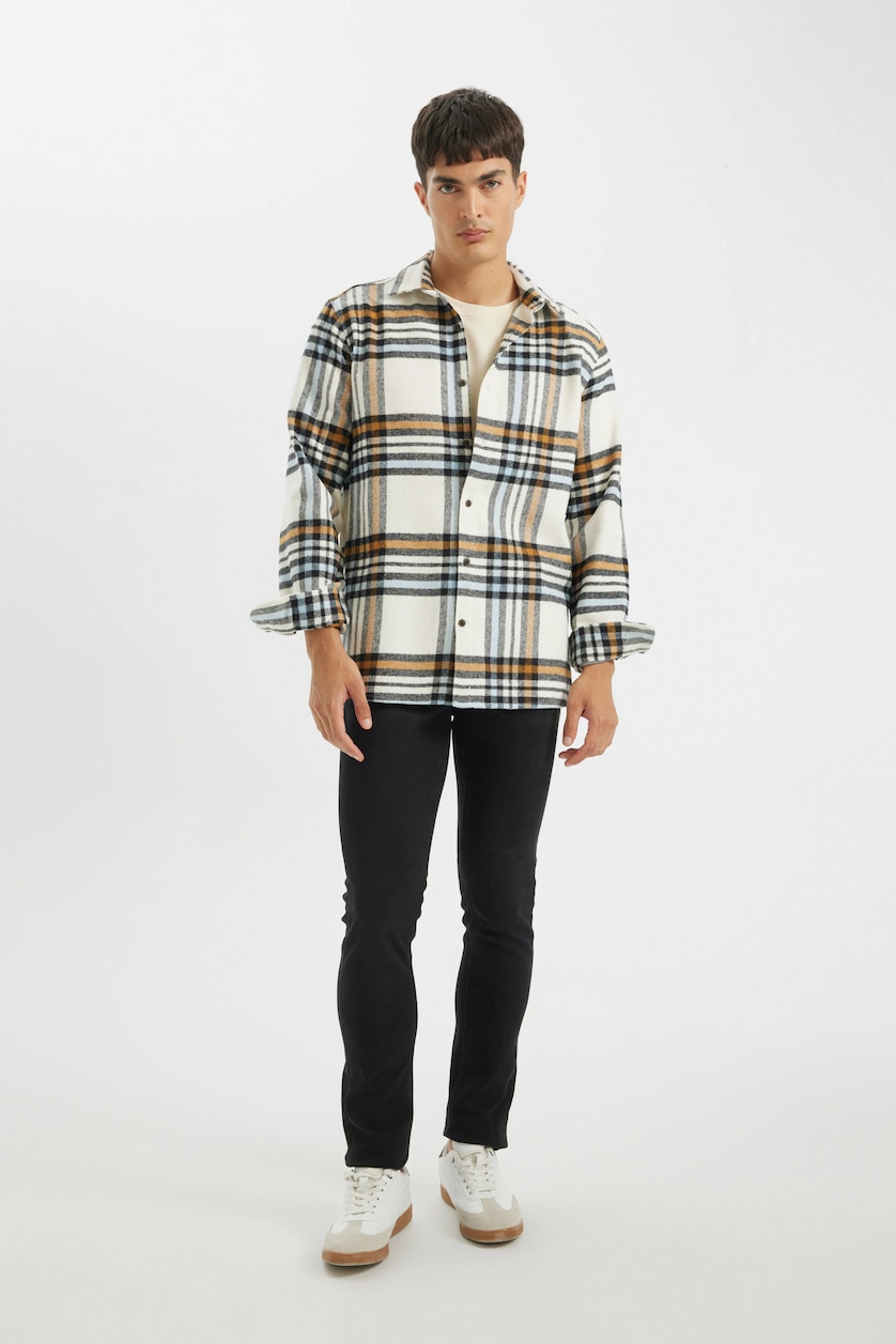 Erkek Ekru Regular Fıt Flanel