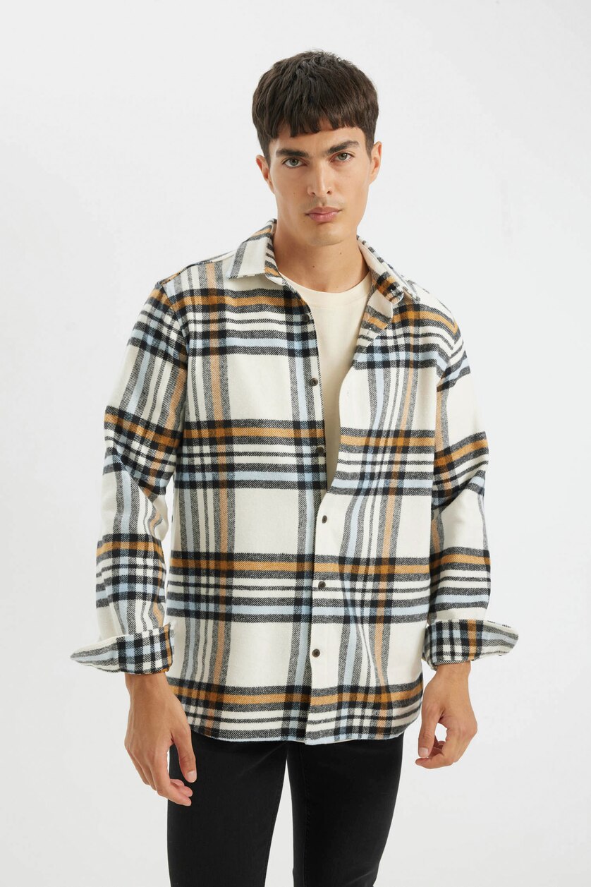 Erkek Ekru Regular Fıt Flanel