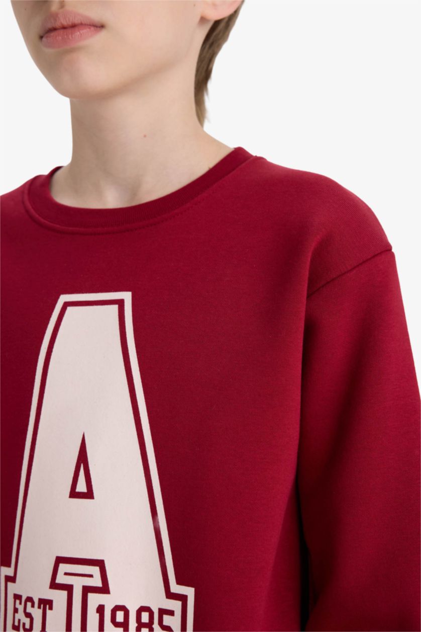 Erkek Çocuk - Genç Erkek Bordo Erkek Çocuk Bisiklet Yaka Baskılı Sweatshirt