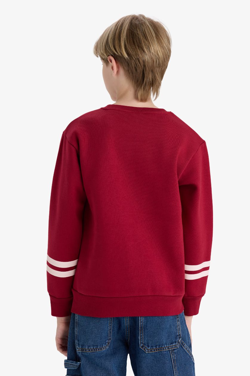 Erkek Çocuk - Genç Erkek Bordo Erkek Çocuk Bisiklet Yaka Baskılı Sweatshirt