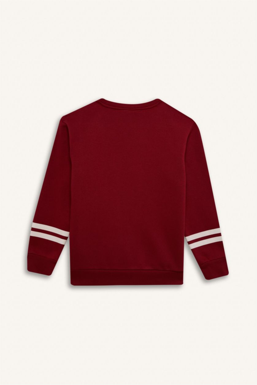 Erkek Çocuk - Genç Erkek Bordo Erkek Çocuk Bisiklet Yaka Baskılı Sweatshirt