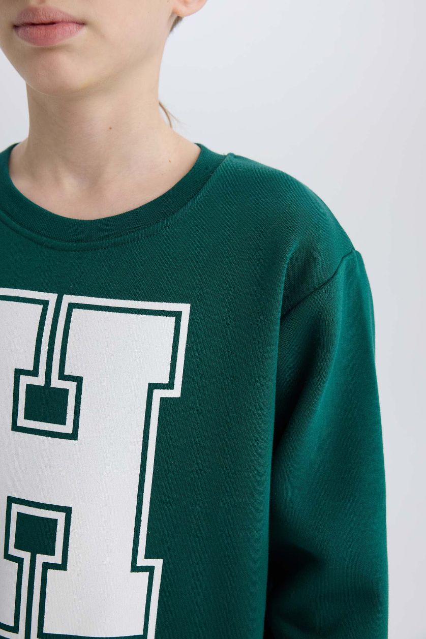 BOYS & TEENS Dark Green Boy Crew Neck Printed Sweatshirt