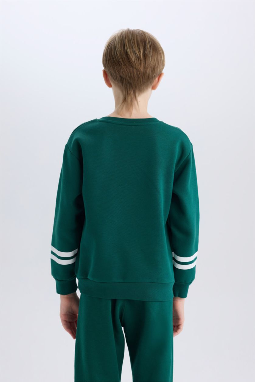 BOYS & TEENS Dark Green Boy Crew Neck Printed Sweatshirt