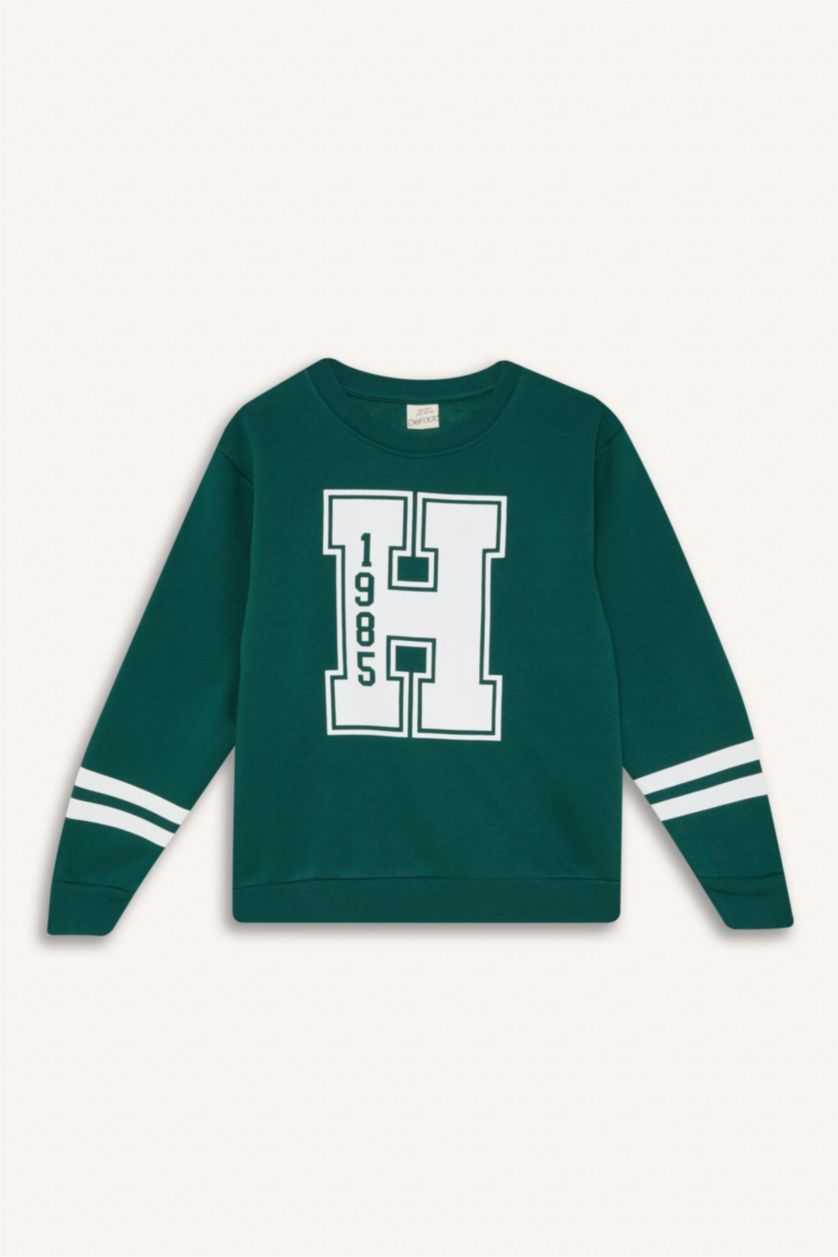BOYS & TEENS Dark Green Boy Crew Neck Printed Sweatshirt