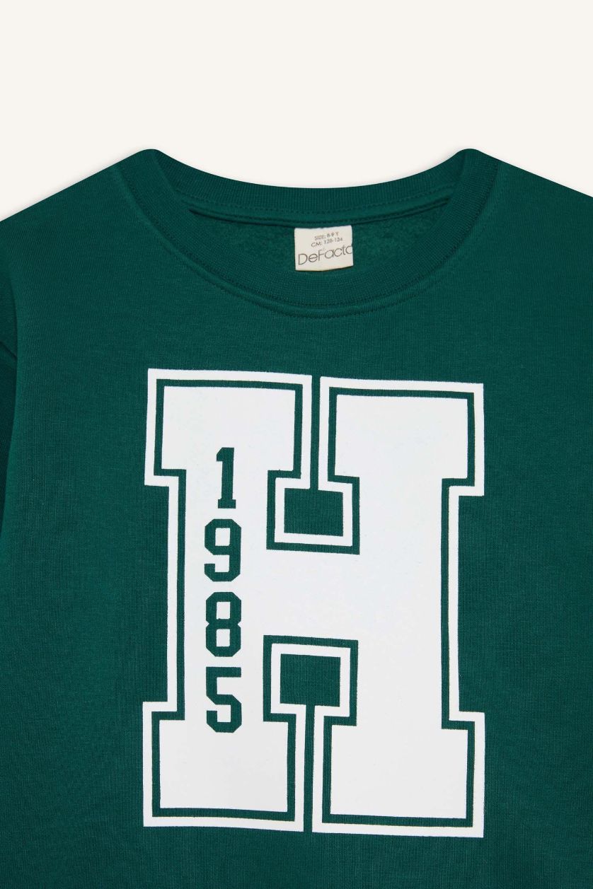 BOYS & TEENS Dark Green Boy Crew Neck Printed Sweatshirt