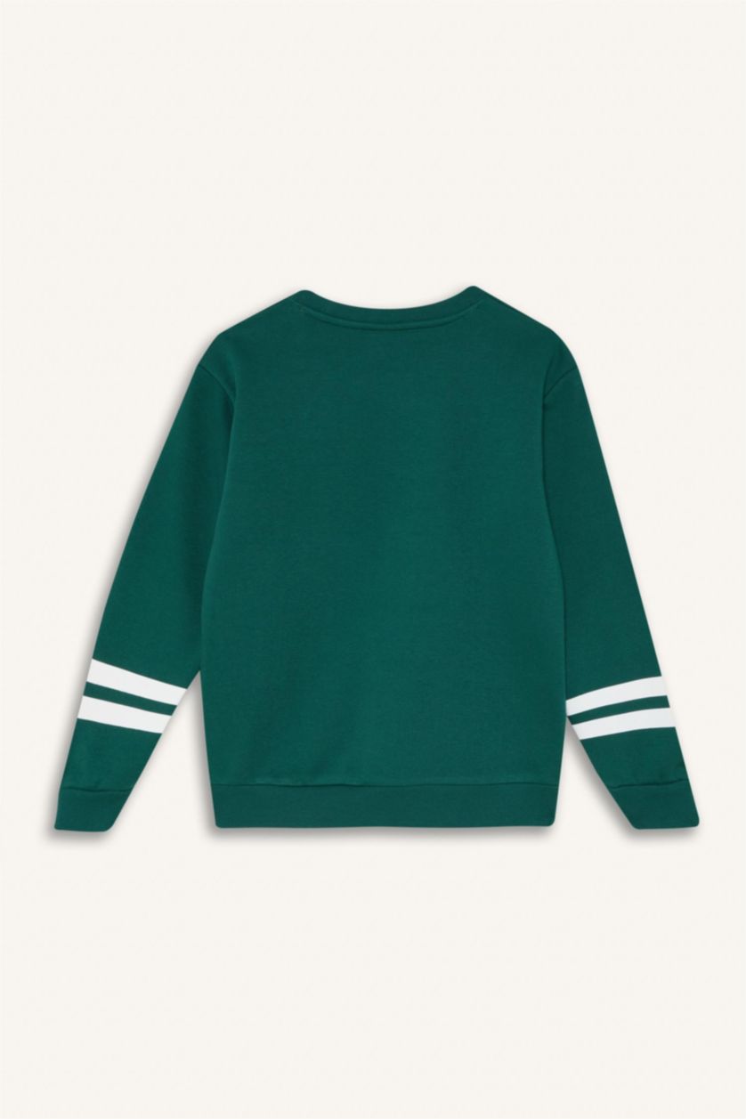 BOYS & TEENS Dark Green Boy Crew Neck Printed Sweatshirt