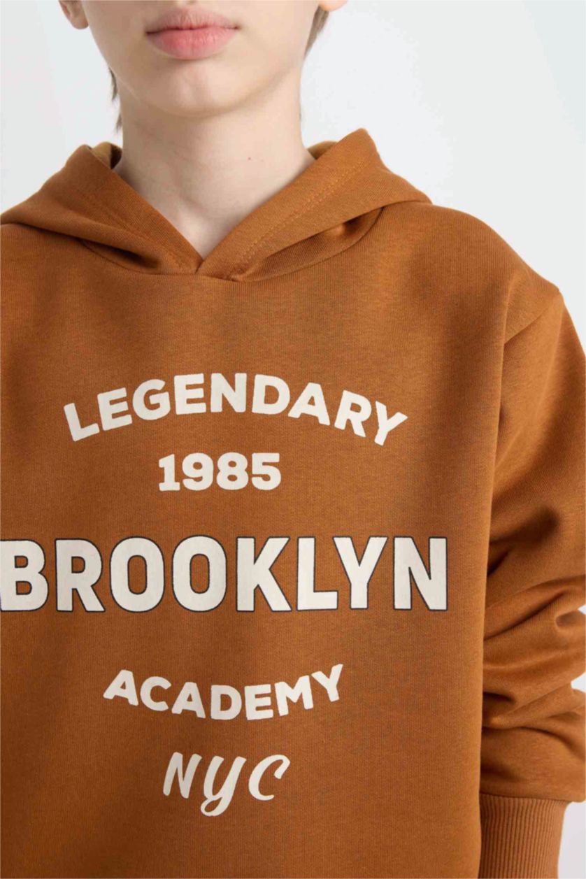 Erkek Çocuk - Genç Erkek Camel Erkek Çocuk Kapüşonlu Baskılı Sweatshirt