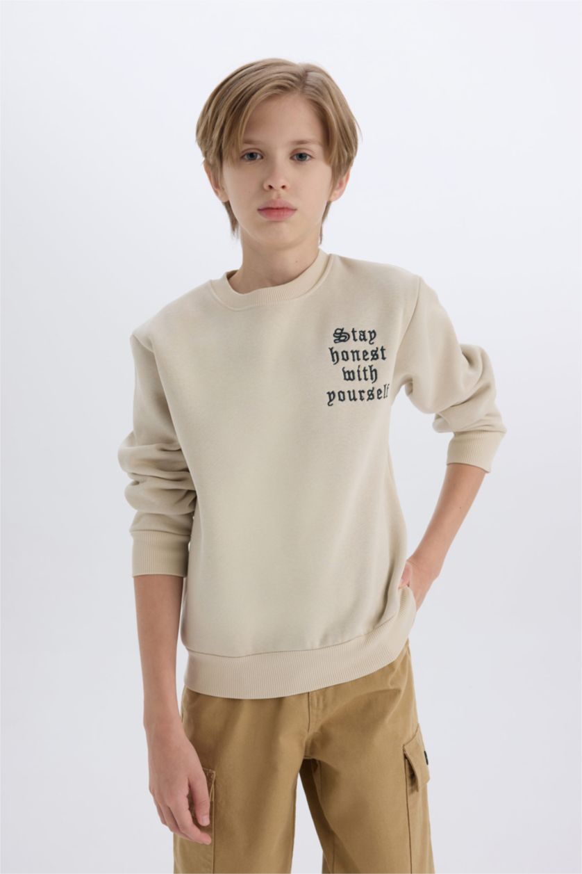 BOYS & TEENS Beige Boy Crew Neck Printed Sweatshirt