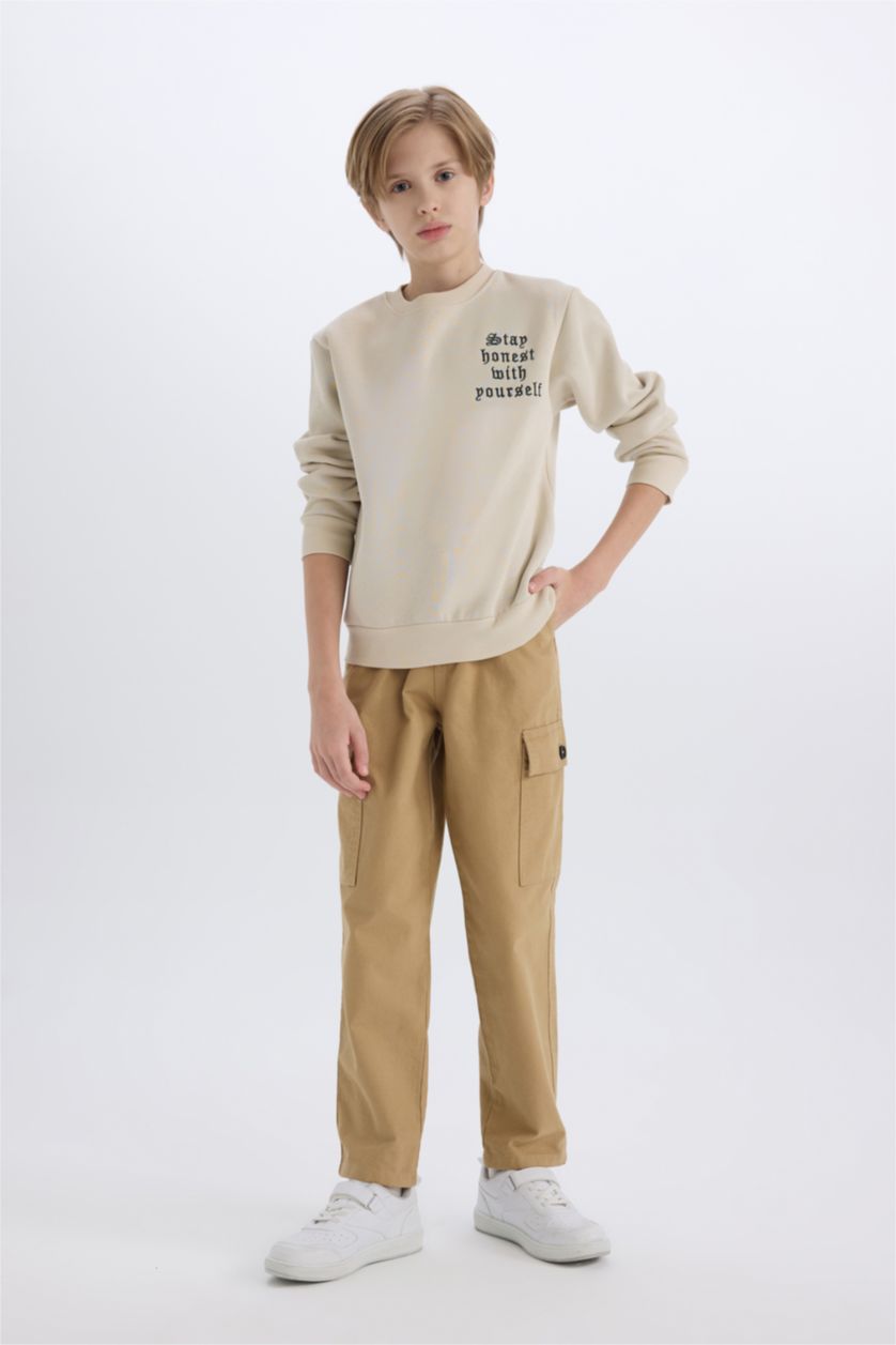 BOYS & TEENS Beige Boy Crew Neck Printed Sweatshirt