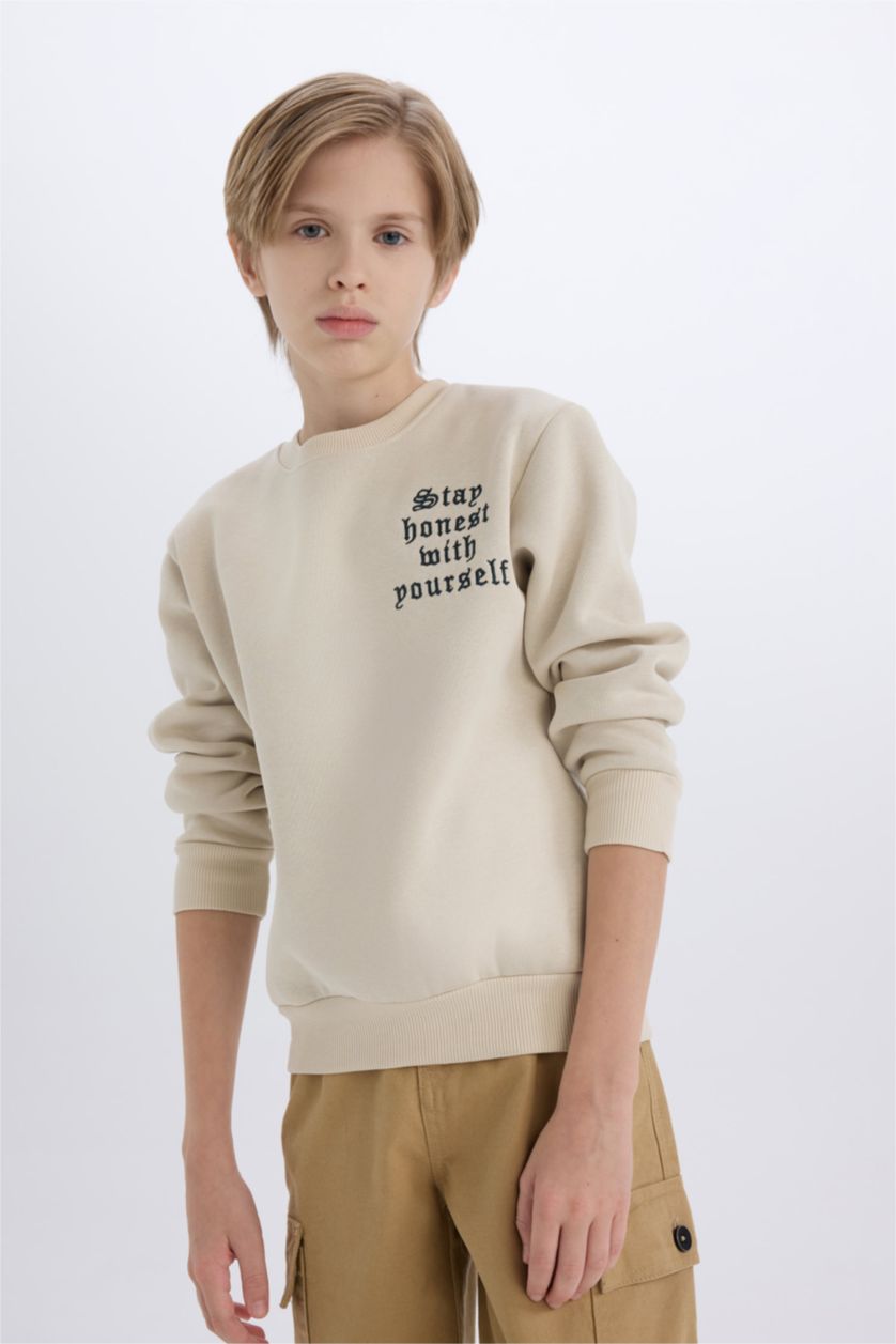 BOYS & TEENS Beige Boy Crew Neck Printed Sweatshirt