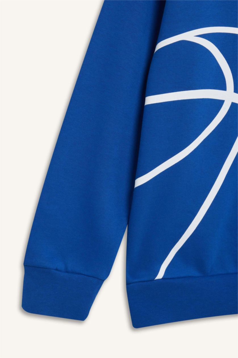 Erkek Çocuk - Genç Erkek Koyu Mavi Erkek Çocuk Kapüşonlu Spor Baskılı Sweatshirt