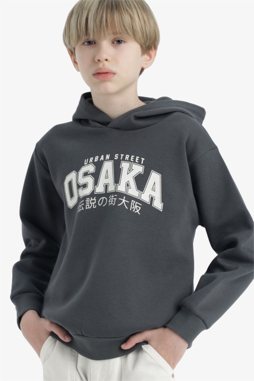 BOYS & TEENS Anthracite Boy Hooded Soft Fleece Lining Sweatshirt