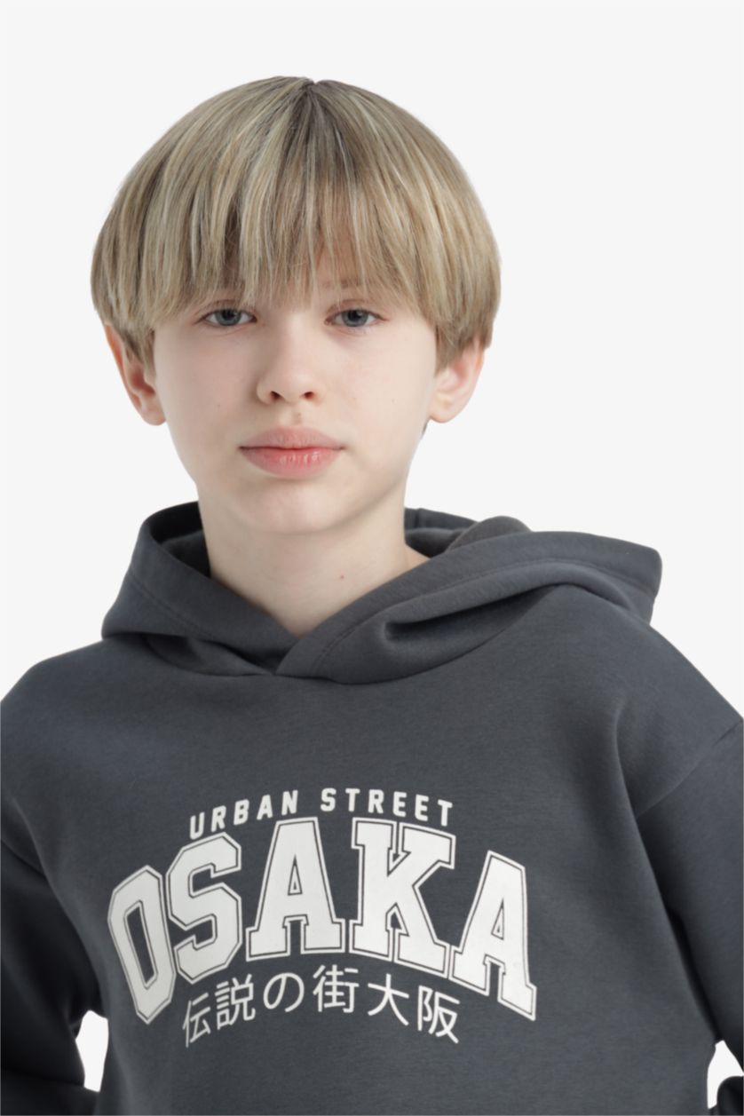 BOYS & TEENS Anthracite Boy Hooded Soft Fleece Lining Sweatshirt