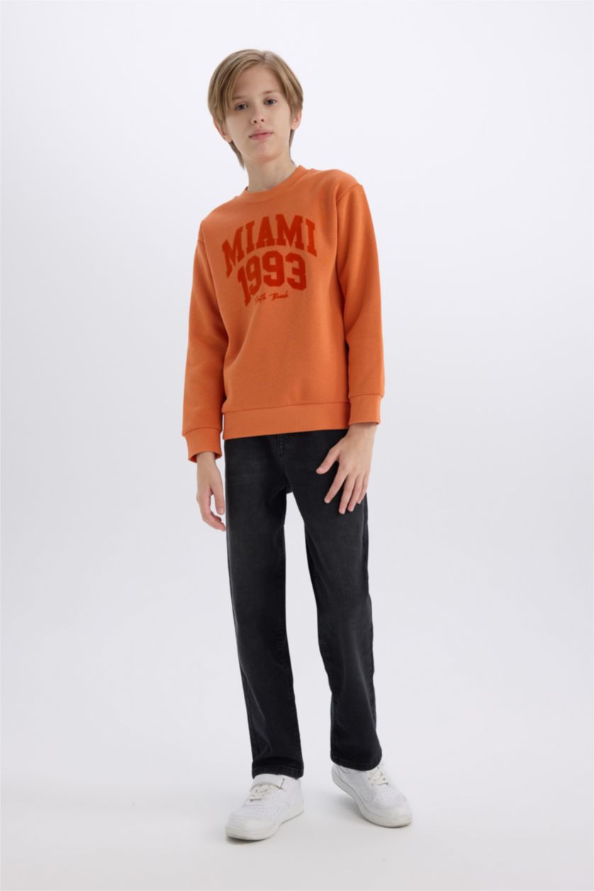 Young Boys - Teen Boys Orange Regular Fit Crew Neck Sweatshirt