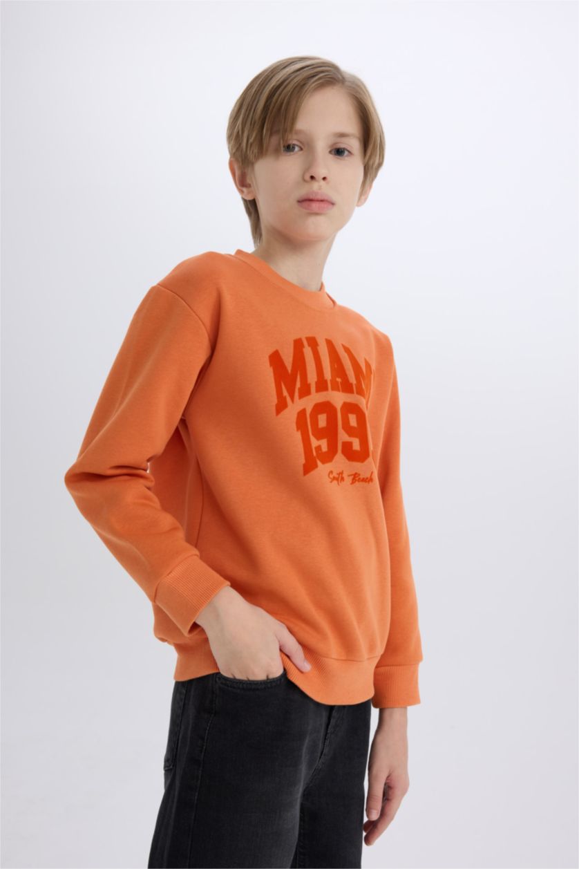 Young Boys - Teen Boys Orange Regular Fit Crew Neck Sweatshirt