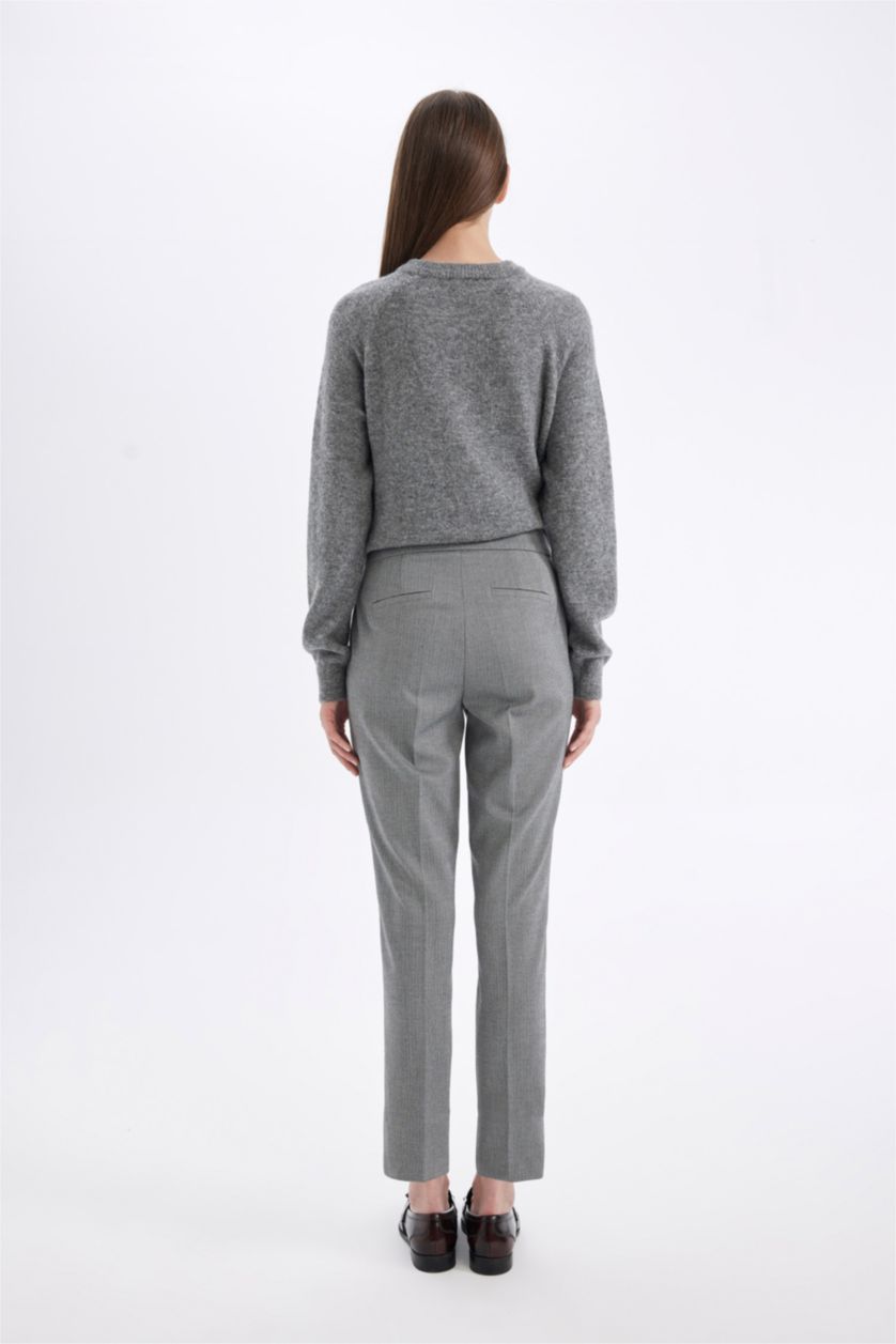 Kadın Antasit Melanj Klasik Chino Kumaş Pantolon Yüksek Bel Cepli Düz Paça