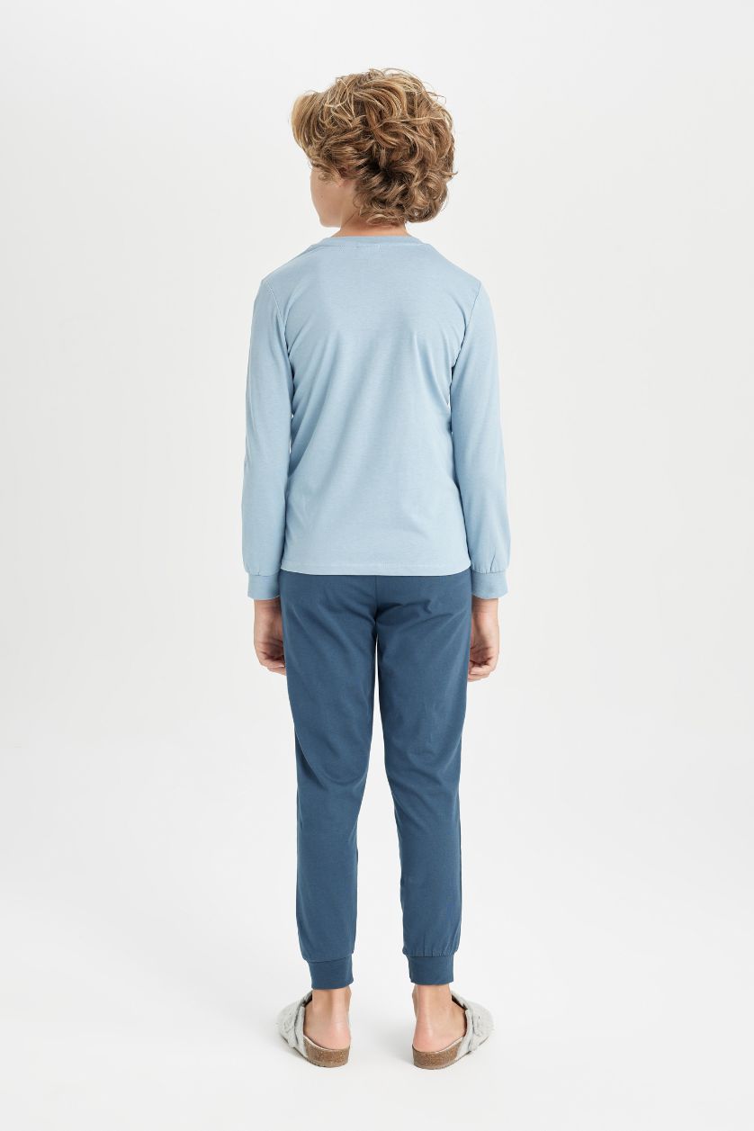 Erkek Çocuk - Genç Erkek Açık Mavi Erkek Çocuk Pijama Takımı Baskılı Uzun Kollu Üst Uzun Alt