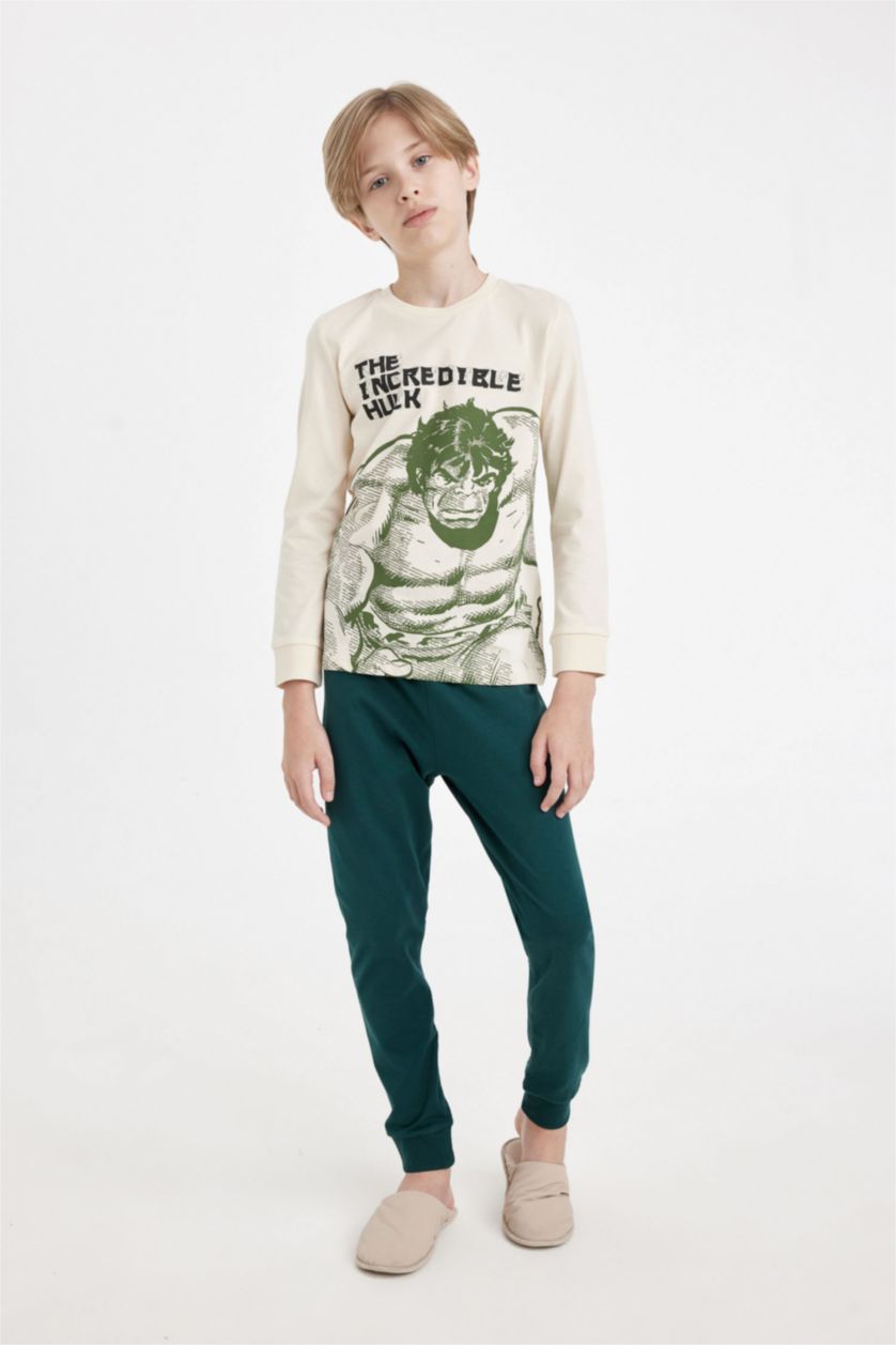 Erkek Çocuk - Genç Erkek Açık Taş Pijama Takımı Marvel Uzun Kollu Üst Beli Lastikli Uzun Alt Erkek Çocuk