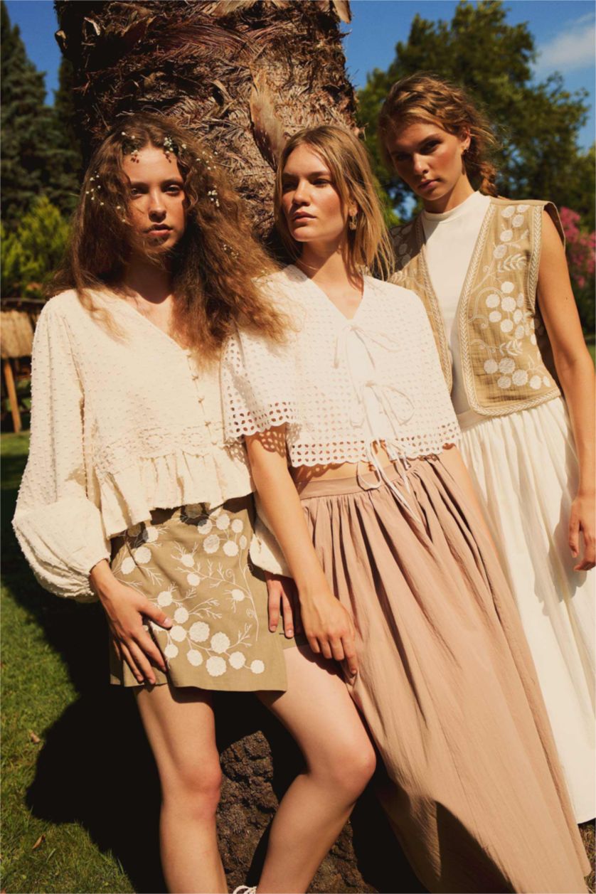 Kadın Vizon Manuka x DeFacto A Kesim Poplin Maxi Etek