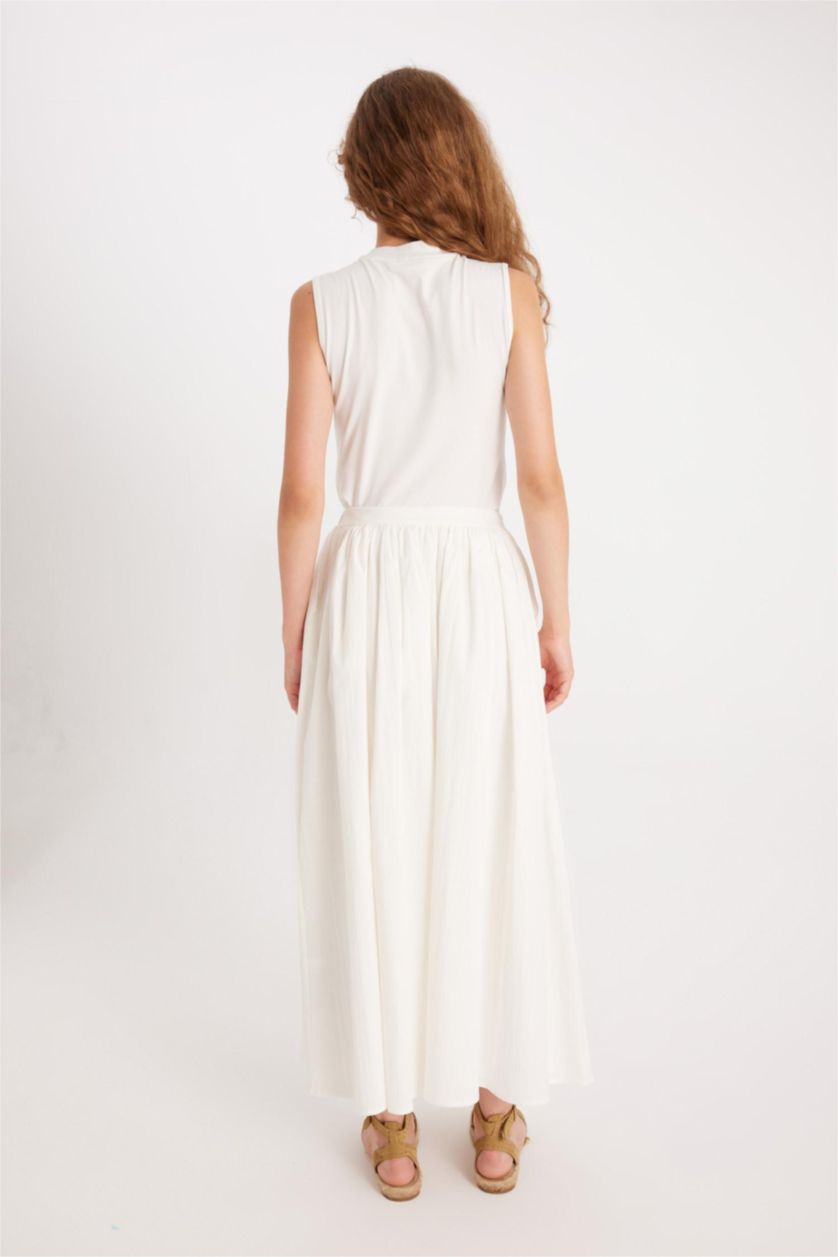 Kadın Beyaz Manuka x DeFacto A Kesim Poplin Maxi Etek