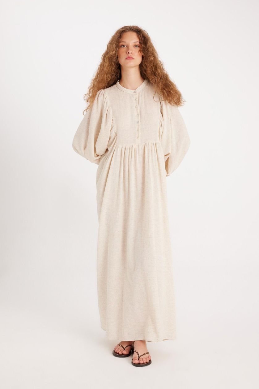 نساء بيج فاتح فستان طويل قطن قصة عادية من Manuka x DeFacto