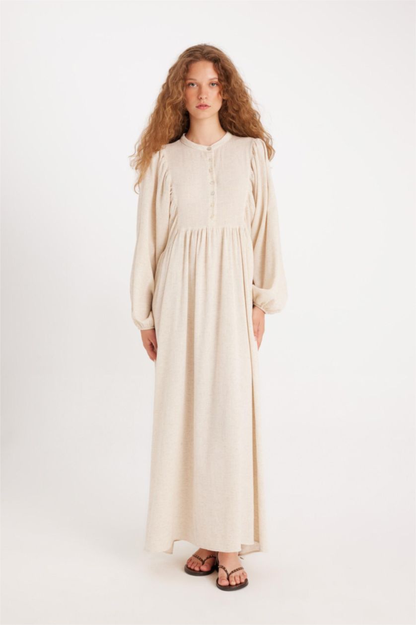 نساء بيج فاتح فستان طويل قطن قصة عادية من Manuka x DeFacto