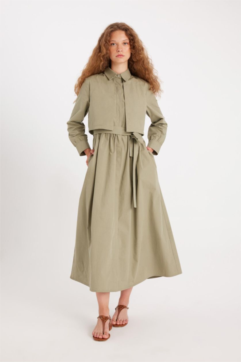 Kadın Meşe Yeşili Poplin Elbise