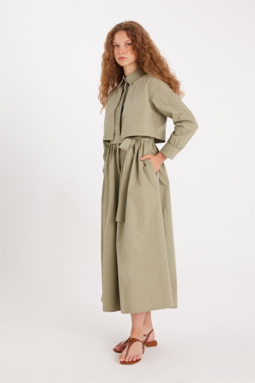 Kadın Meşe Yeşili Poplin Elbise