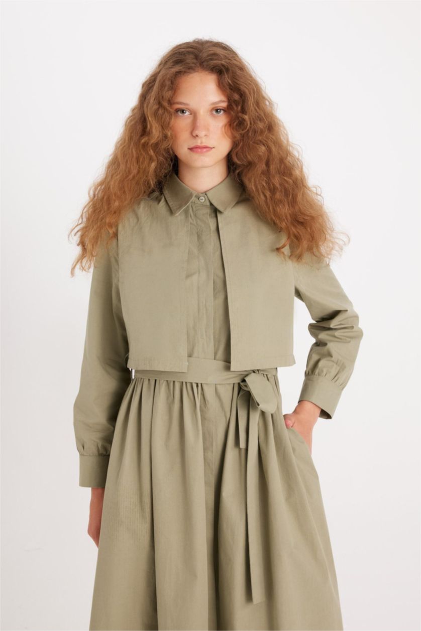 Kadın Meşe Yeşili Poplin Elbise