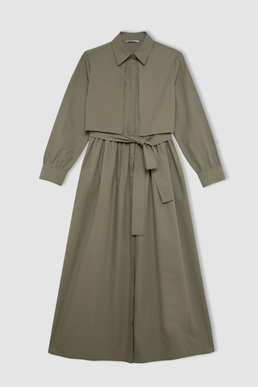 Kadın Meşe Yeşili Poplin Elbise