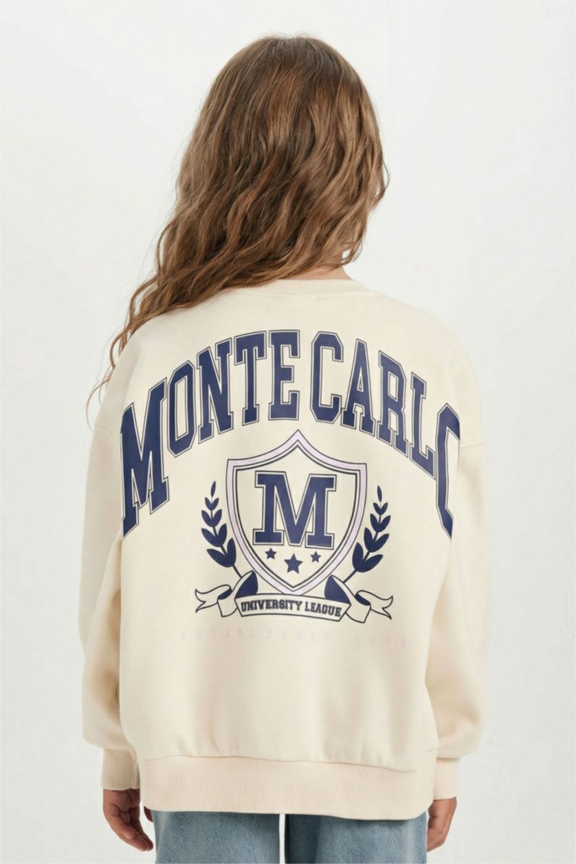 بناتي بيج فاتح Girl Oversize Crew Neck University Printed Sweatshirt