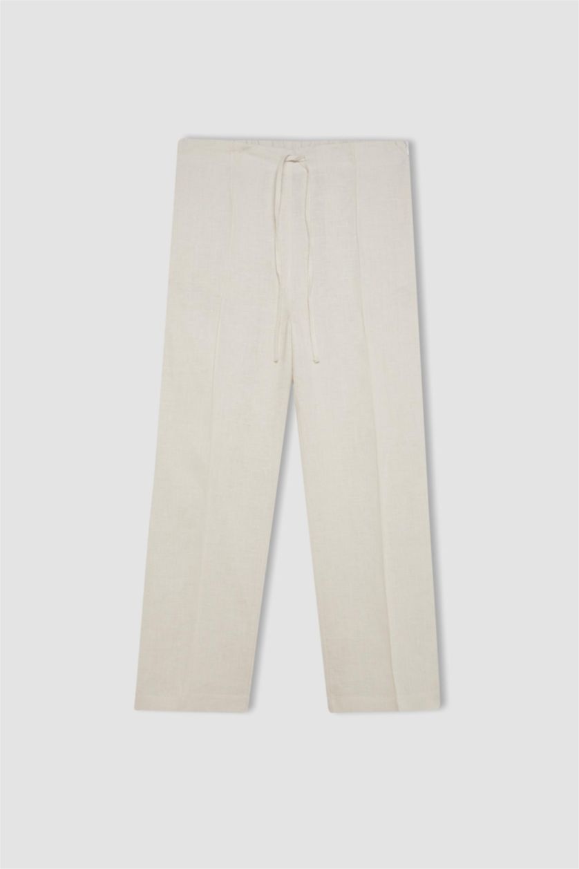 Kadın Ekru Manuka x DeFacto Straight Fit Keten Pantolon