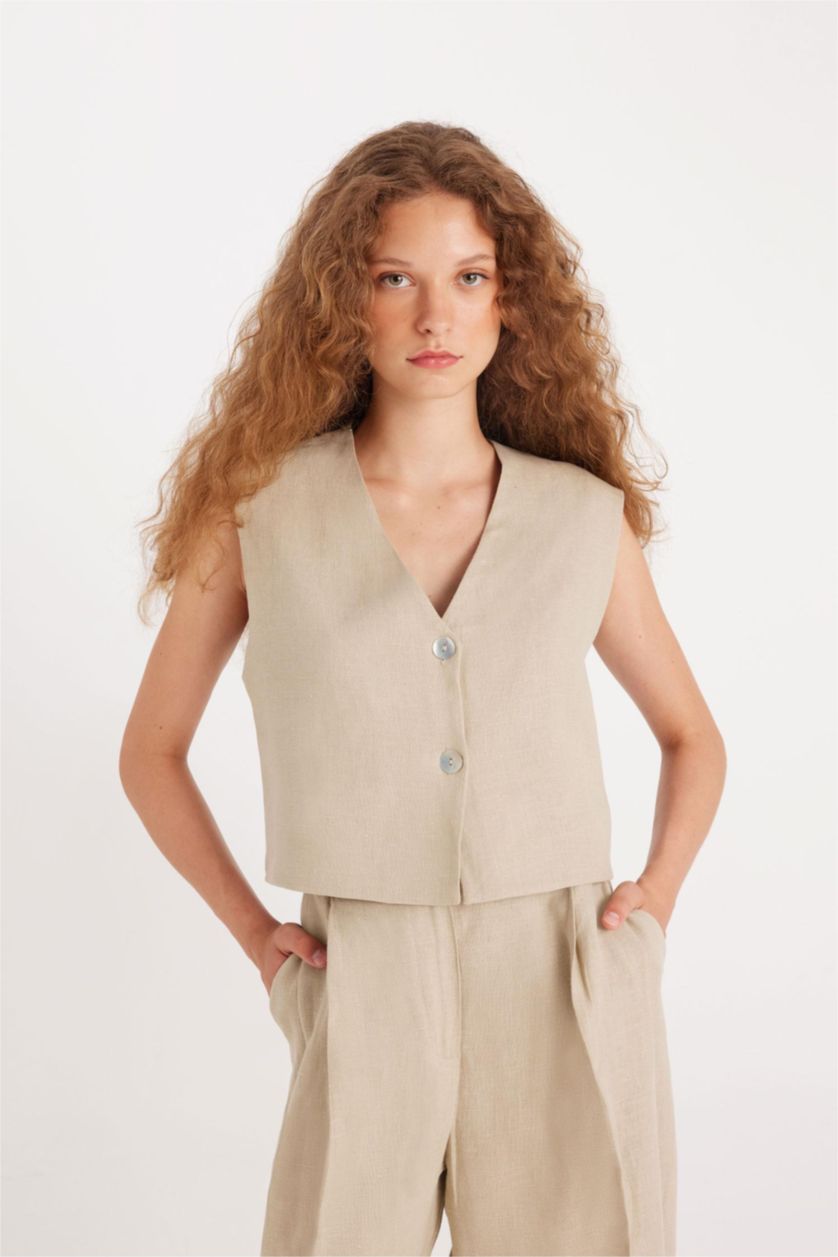 نساء بيج يلك بليزر كتان بياخة V من Manuka x DeFacto